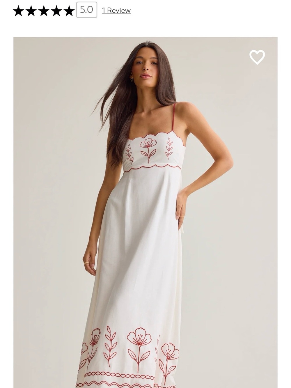 Altar'd State White Maxi Dress with Red Floral Embroidery